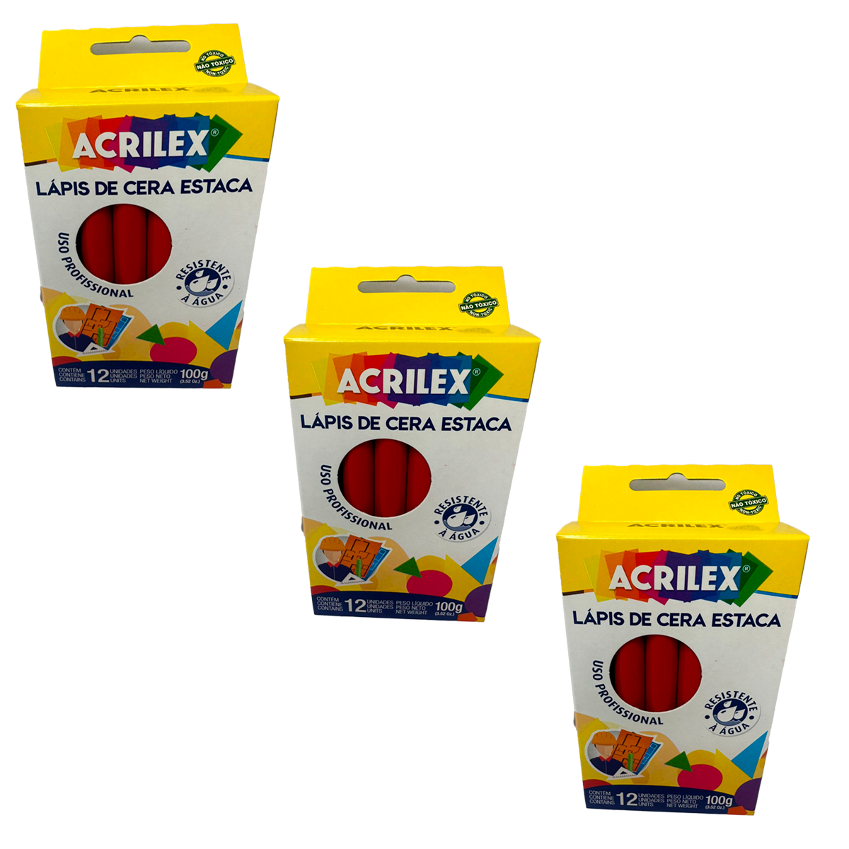 KIT 3 LÁPIS DE CERA ACRILEX